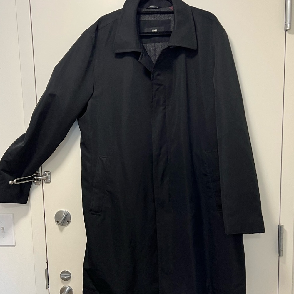 Hugo Boss men’s black overcoat\raincoat